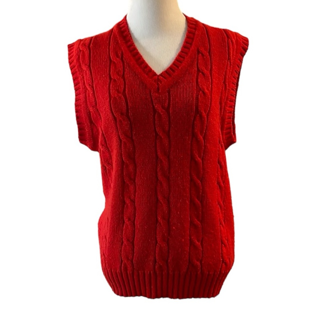 VINTAGE INVENTIONS CABLE KNIT SWEATER VEST RED SIZE MEDIUM UNISEX